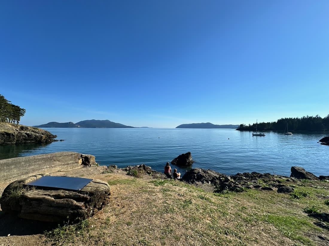 Rocky shoreline looking out over the islands